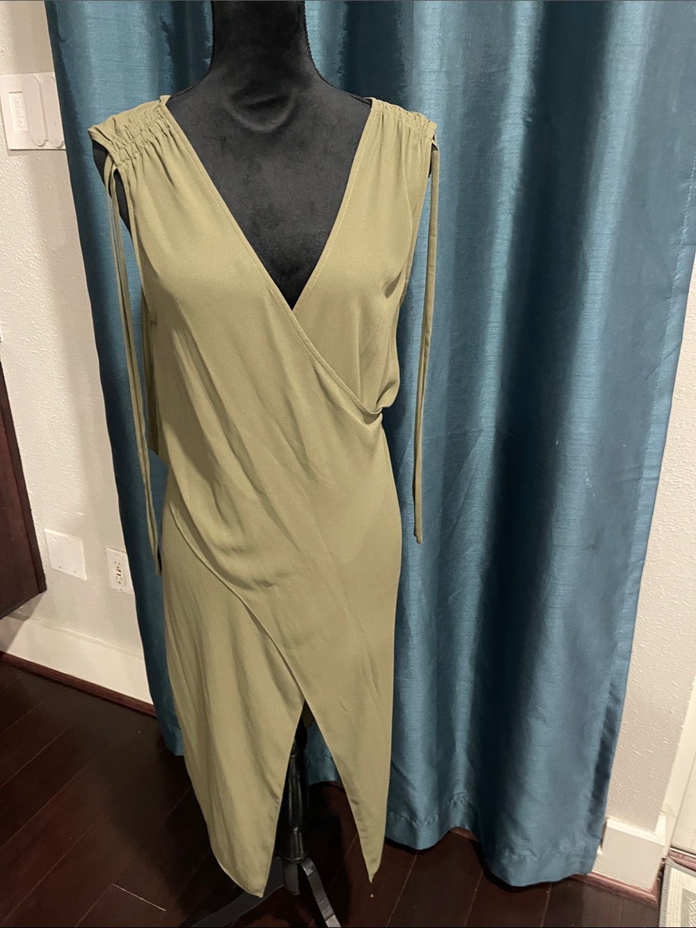 BCBGMaxAzria Olive Wrap-Front top/ Dress with Shoulder Ties